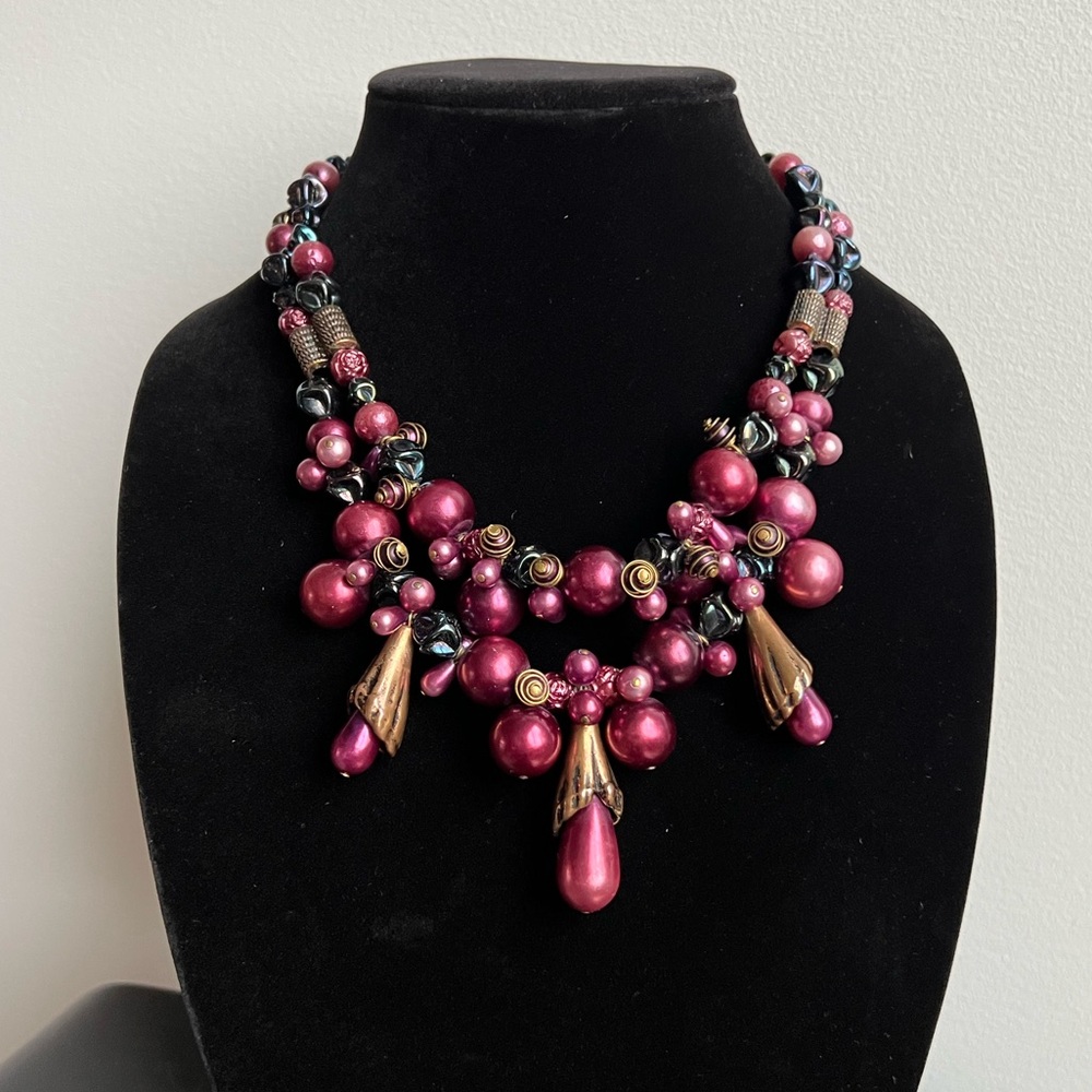 Fabulous Purple Irridescent Vintage Statement Necklace, 2-strand